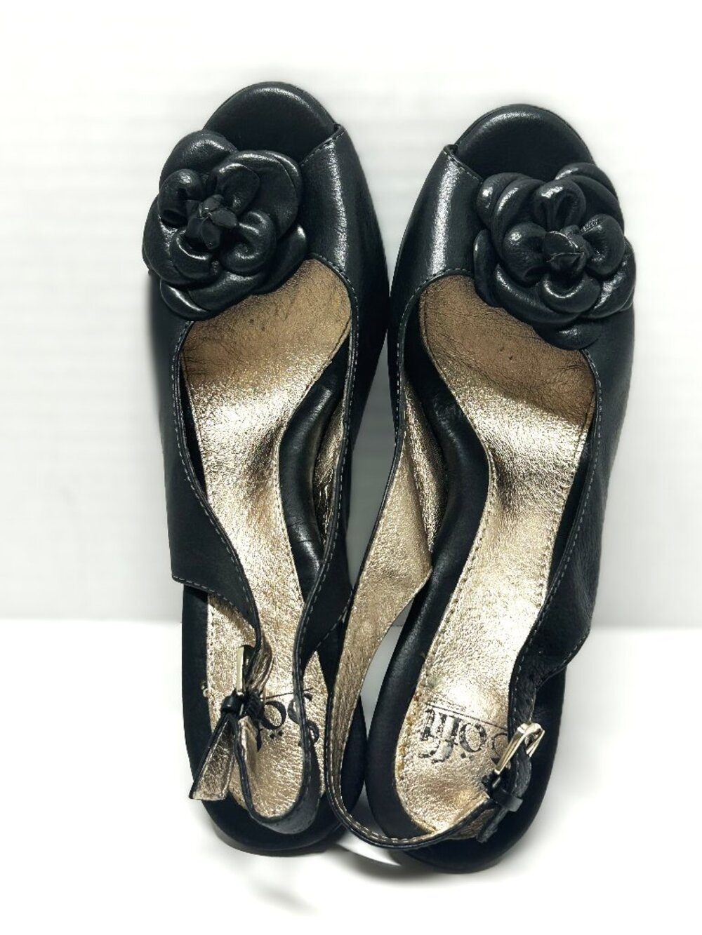 Sofft black peep toe sling back heels in size 8 ½.